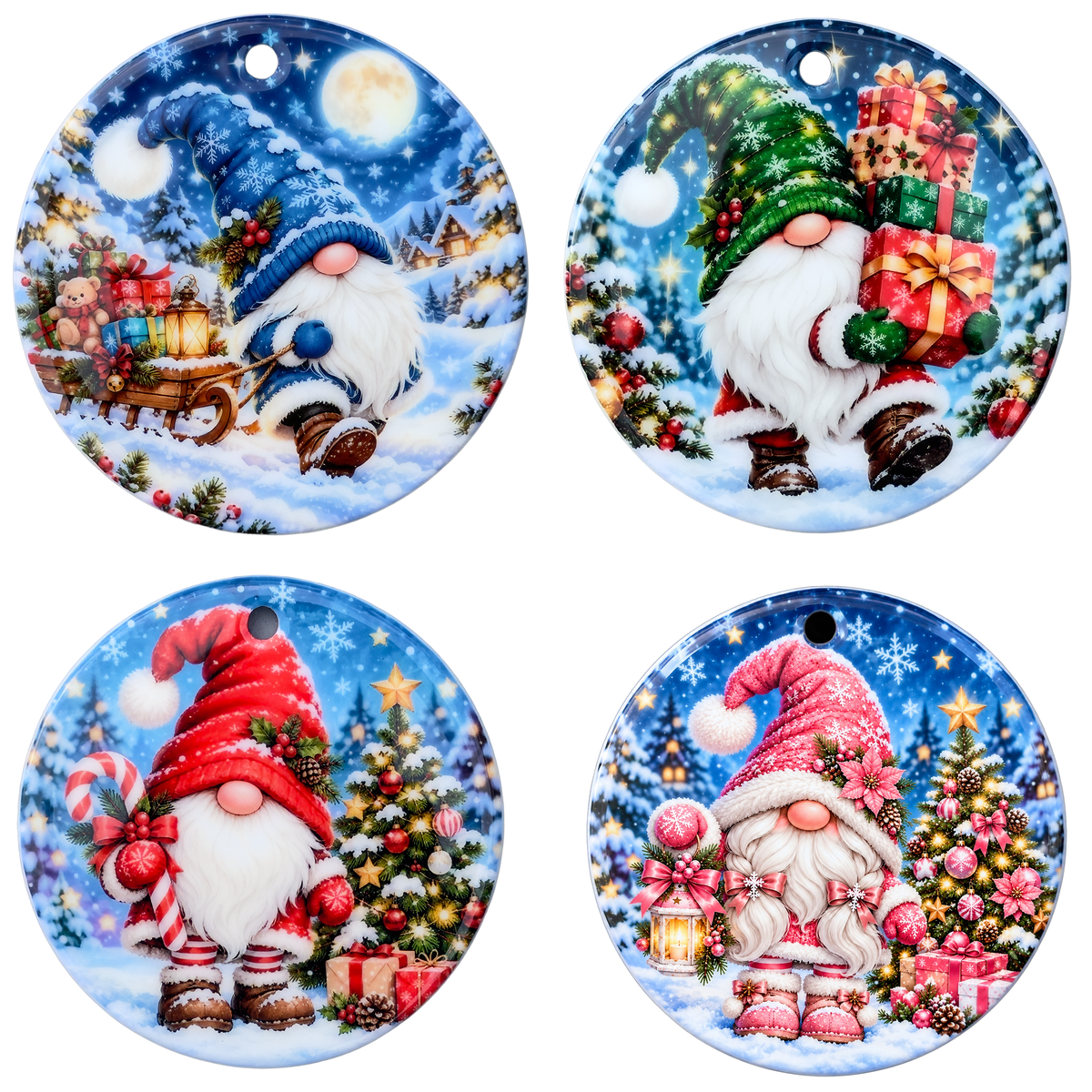 Christmas Gonk Ceramic Tree Decorations – 4 Festive Designs | 72mm Glossy Ornaments