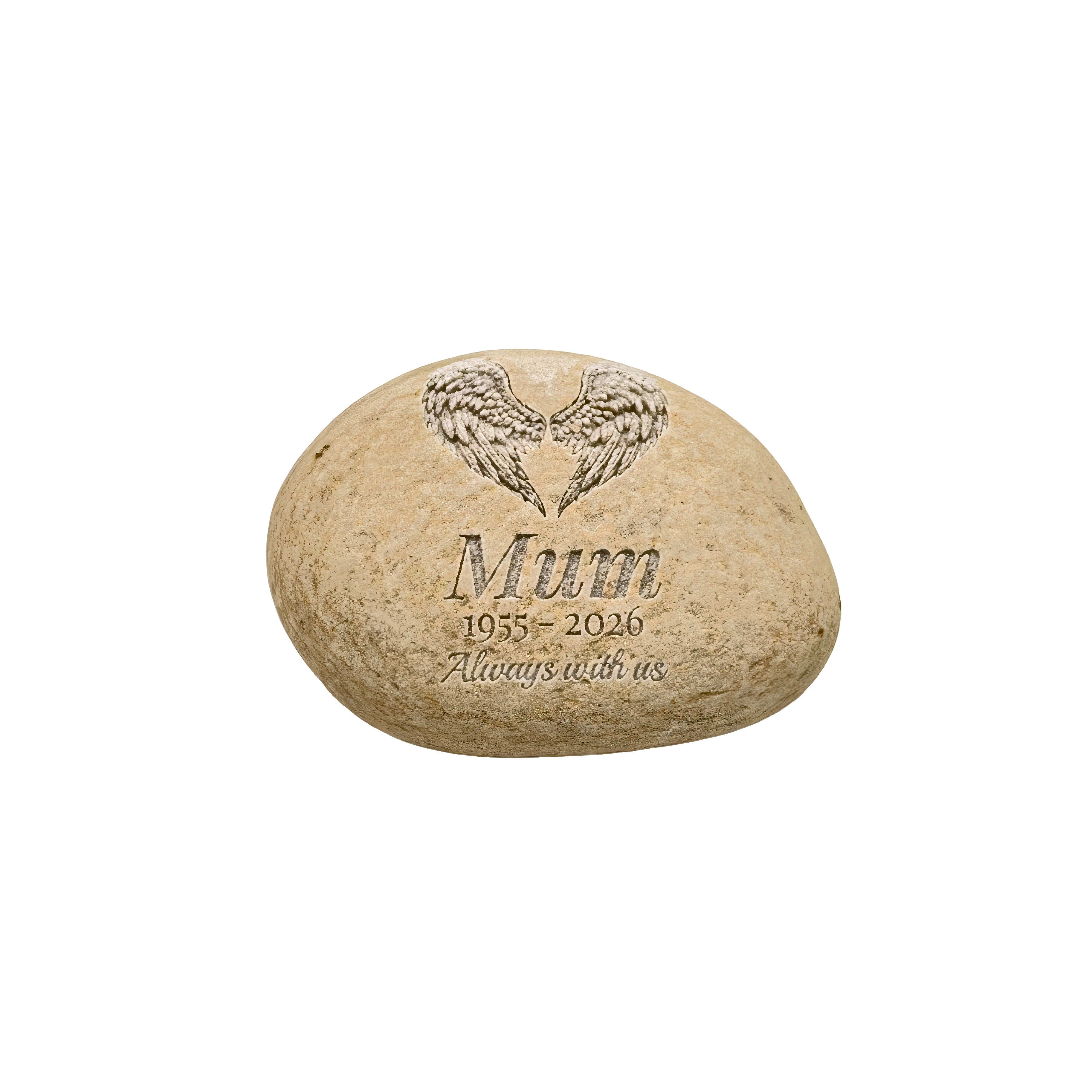 Personalised Memorial Pebble – Engraved Remembrance Stone with Angel Wings