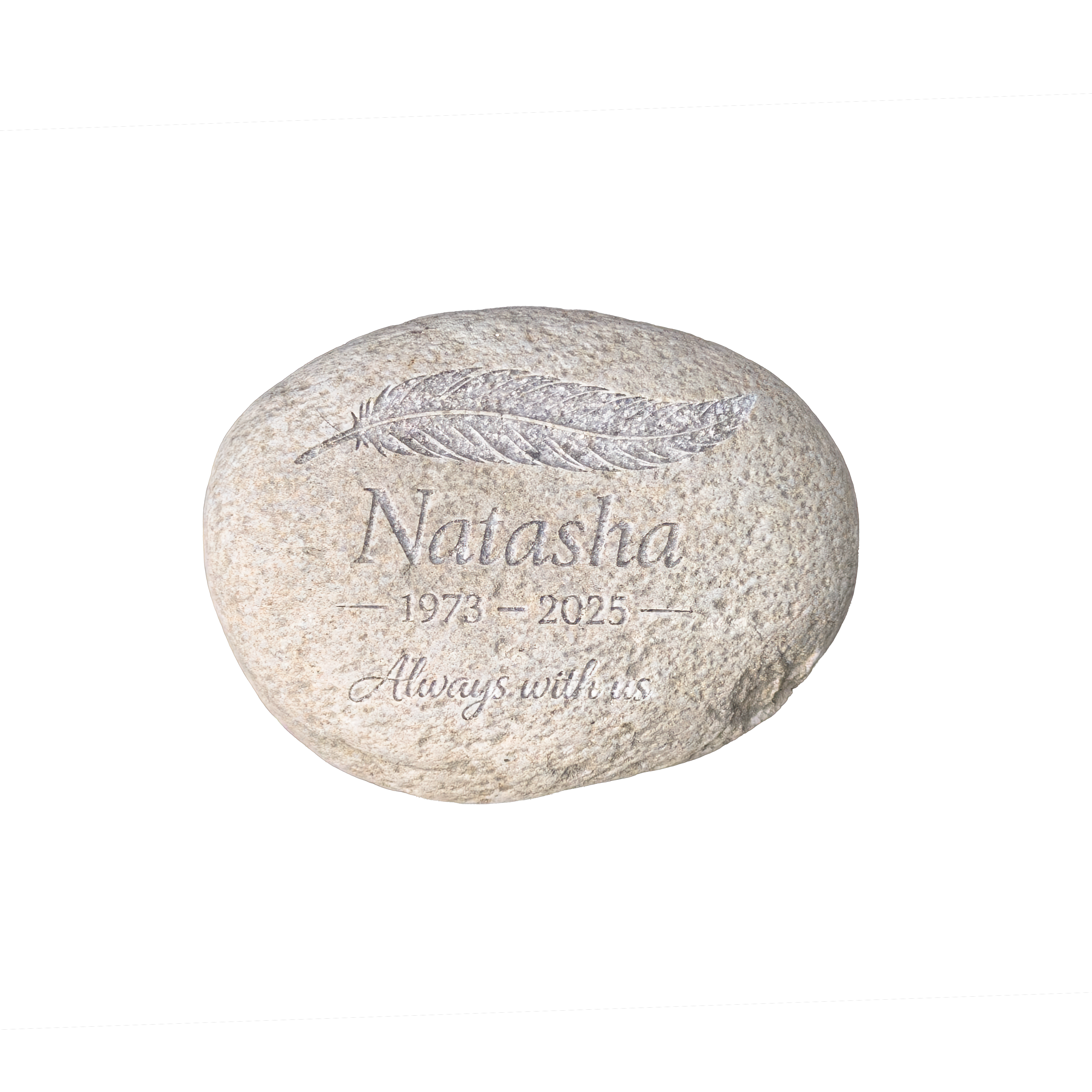 Personalised Memorial Pebble – Engraved Remembrance Stone with Feather