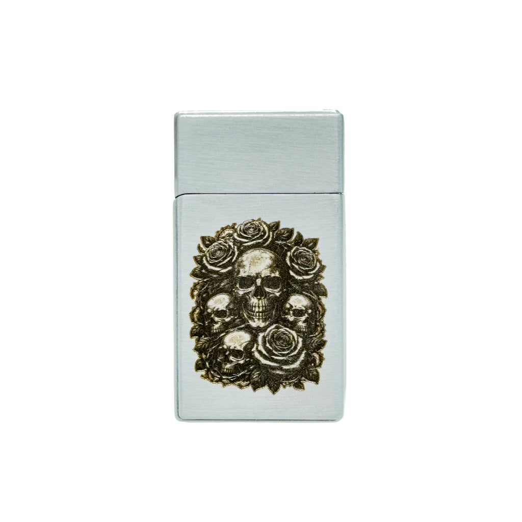 Engraved Metal Flip Lighter – Skull Design