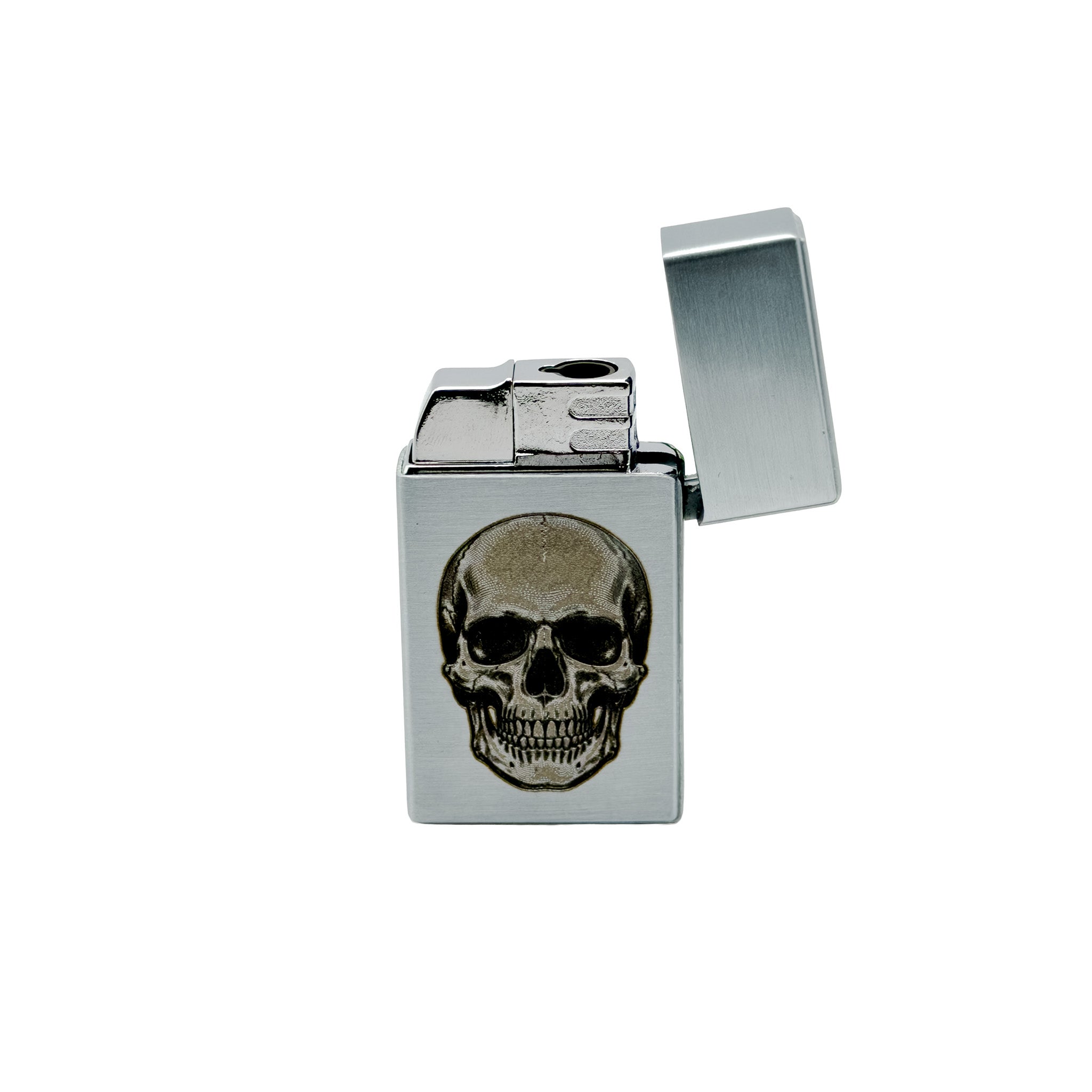 Engraved Metal Flip Lighter – Skull Design