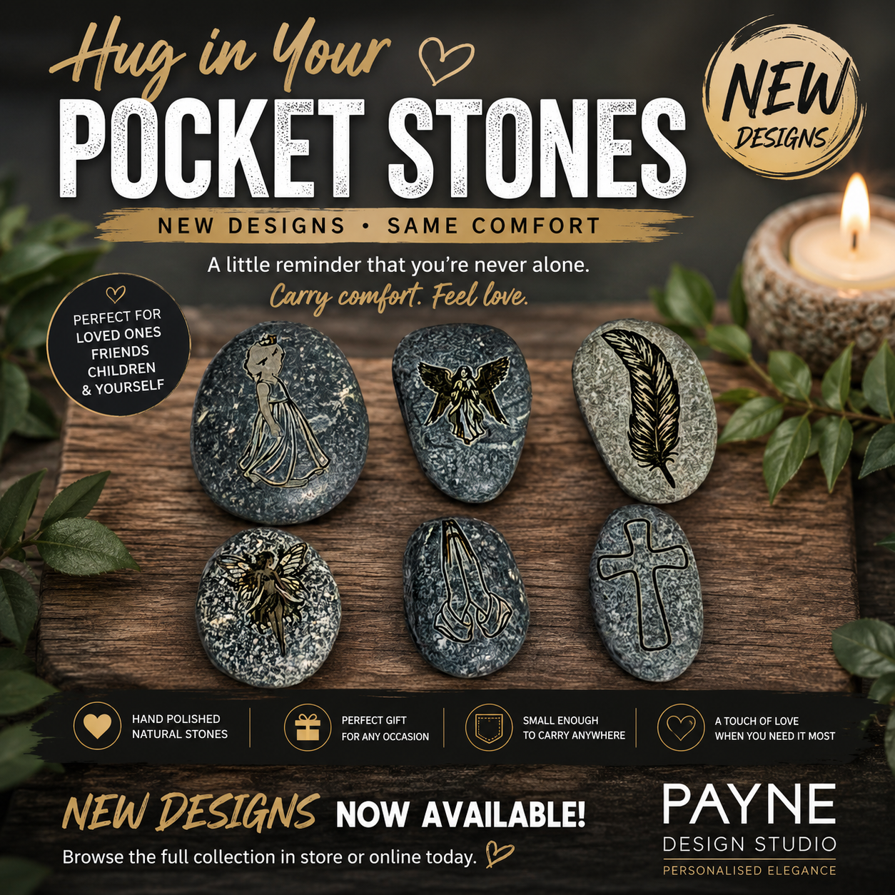 Engraved Pocket Stones – Heart, Paw Print & Star Keepsake Pebbles