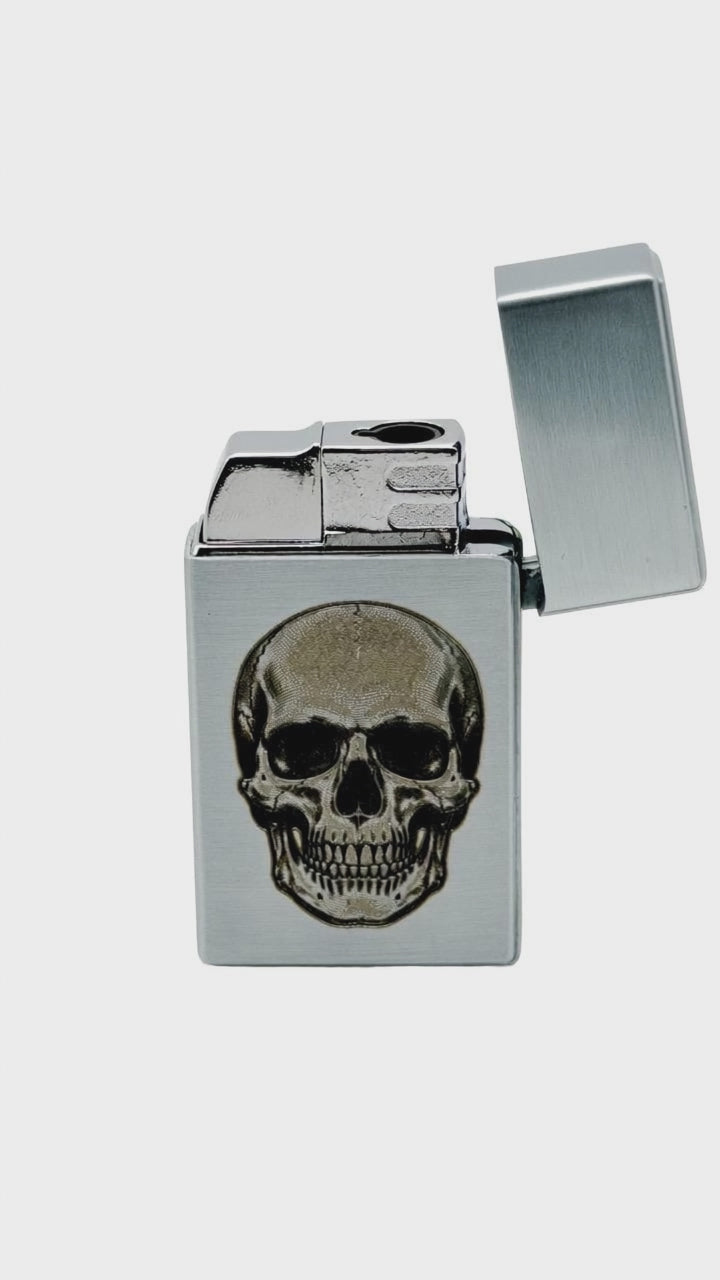 Engraved Metal Flip Lighter – Skull Design