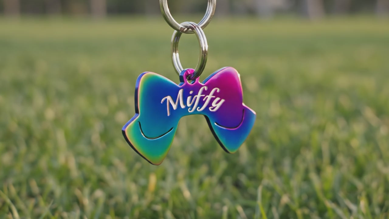 Personalised Bow Dog / Cat Tag – Engraved Pet Name Tag