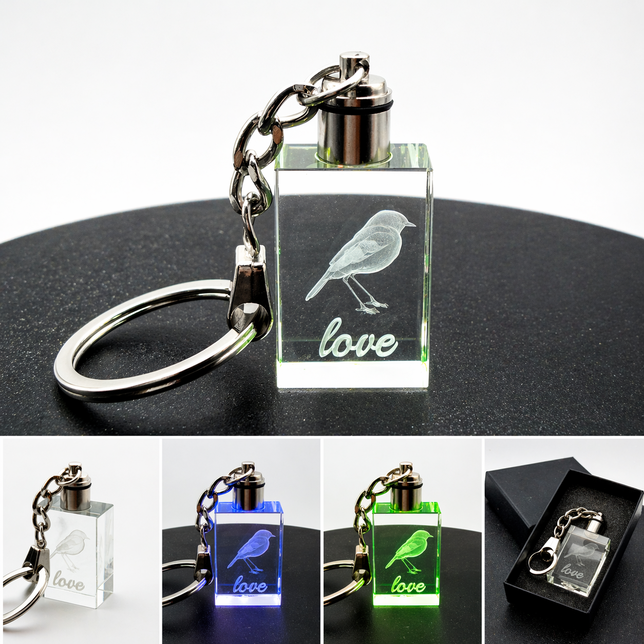 Personalised Internal Engraved Crystal LED Keyring